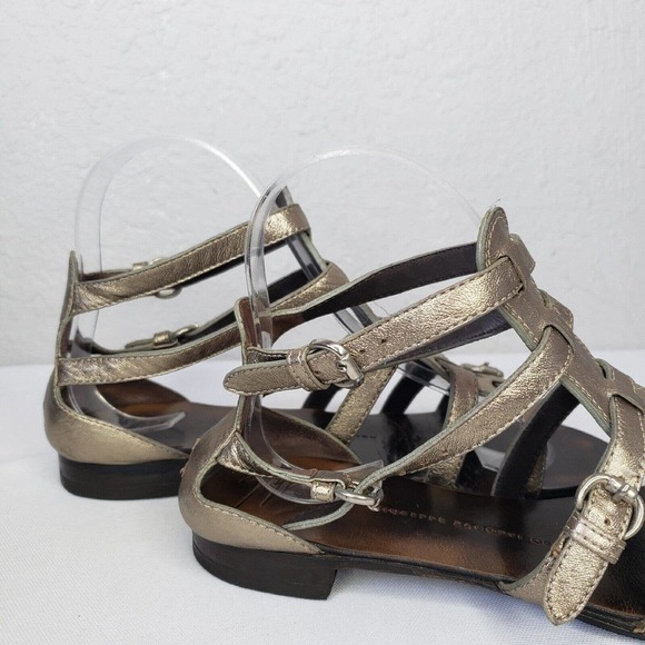 Giuseppe Zanotti Gladiators Gold Leather Flat Sandals Ankle Buckle - Picture 4 of 11